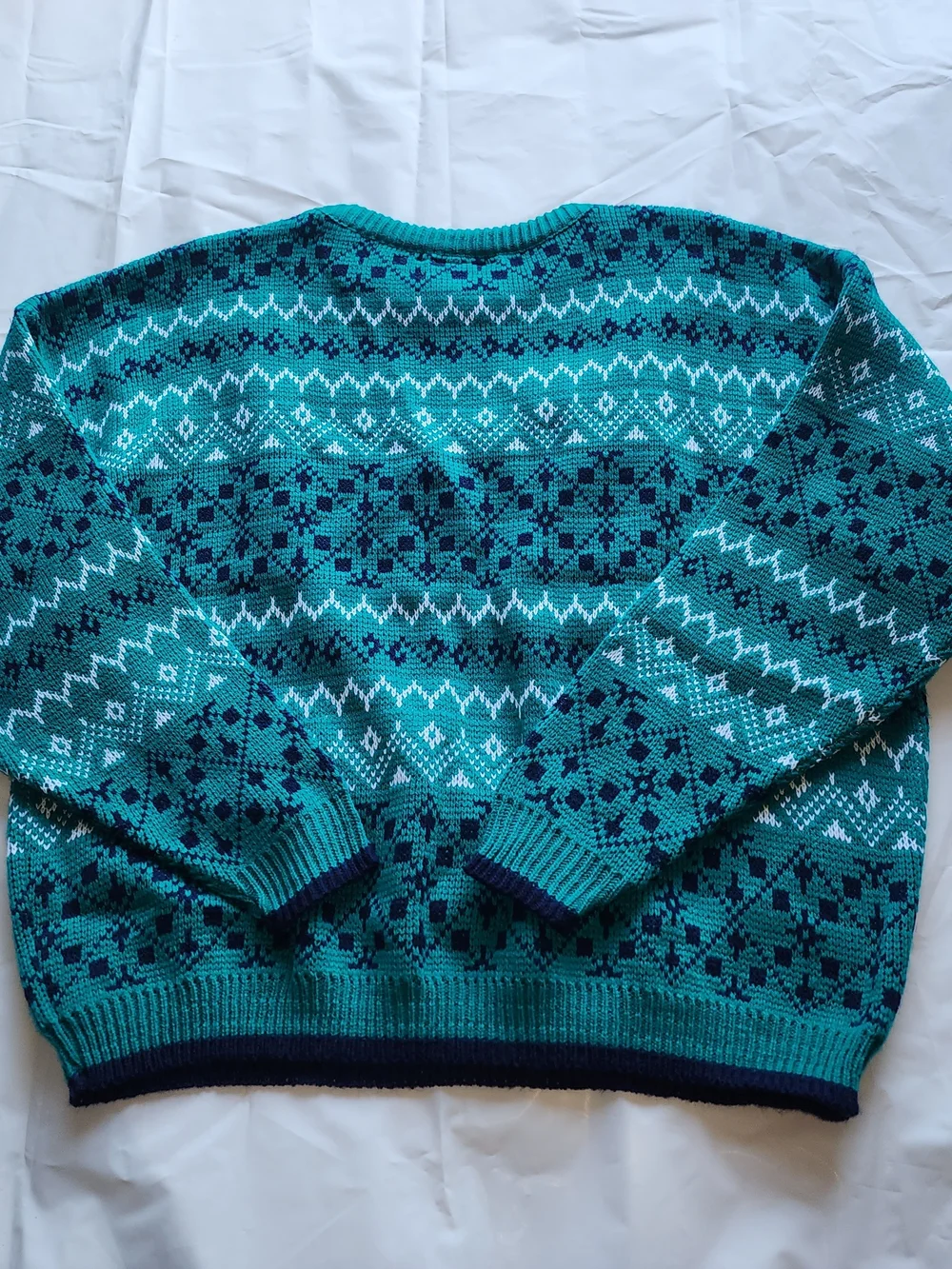 VTG URGENCY Women's Knit Sweater Multi-pattern  Geometric Rows Green Size Xlarge